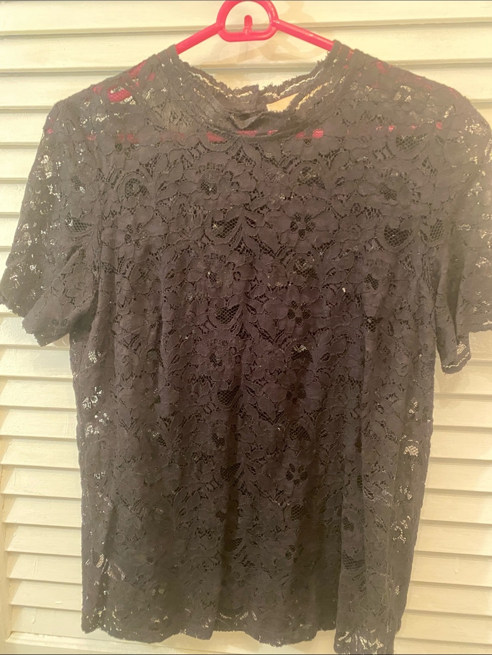 LOFT Black Floral Lace Short-Sleeve Blouse